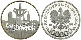 Polish circulation and collector coins after 1990
III RP. 100.000 zlotych 1990 Solidarność gruba 32 mm – RZADKA 

Nakład 20.000 sztuk, średnica 32 ...
