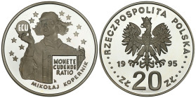 Polish circulation and collector coins after 1990
III RP. 20 zlotych 1995 Mikołaj Kopernik ECU 

Pięknie zachowane. Kilka plamek na lustrze.&nbsp;...