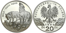 Polish circulation and collector coins after 1990
20 zlotych 1999 Wilk -RZADSZE 

Menniczy egzemplarz w kapslu ochronnym.

Details: 28,28 g Ag 
...