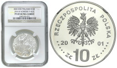 Polish circulation and collector coins after 1990
III RP. 10 zlotych 2001 Jan III Sobieski półpostać, NGC PF69 ULTRA CAMEO (2 MAX) 

Piękny, mennic...