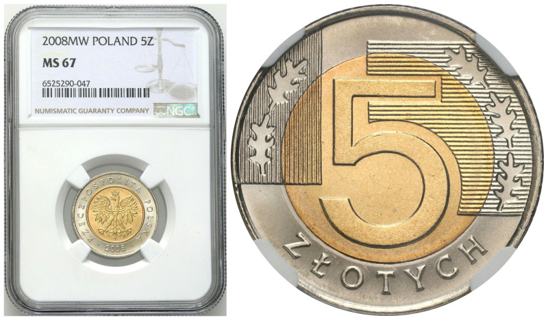 Polish circulation and collector coins after 1990
III RP. 5 zlotych 2008 NGC MS...