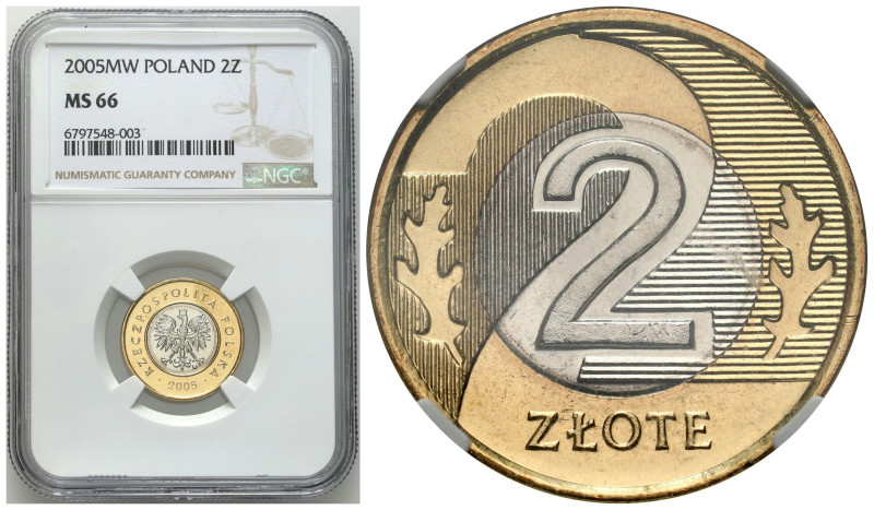 Polish circulation and collector coins after 1990
III RP. 2 zlote 2005, NGC MS6...