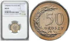Polish circulation and collector coins after 1990
III RP. 50 groszy 1990 NGC MS65 – PIĘKNE 

Pięknie zachowany egzemplarz co zostało docenione prze...