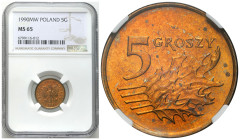 Polish circulation and collector coins after 1990
III RP. 5 groszy 1990 NGC MS65 – PIĘKNE 

Pięknie zachowany egzemplarz co zostało docenione przez...