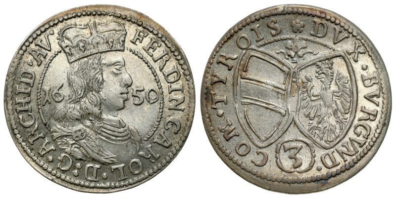 Austria
Austria. Ferdinand Charles (16321662). 3 kreuzer 1650, Hall 

Pięknie...