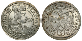 Austria
Austria. Ferdinand Charles (16321662). 3 kreuzer 1650, Hall 

Pięknie zachowany egzemplarz, blask menniczy.&nbsp;

Details: 1,45 g Ag 
C...