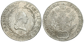 Austria
Austria, Francis II (17921835). 20 kreuzer 1805 E, Karlsburg 

Resztki połysku menniczego.

Details: 6,64 g Ag 
Condition: 3+ (VF+) 
Li...