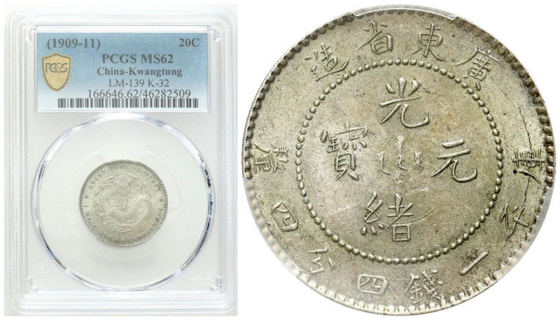 China
China, Kwangtung. 20 cents ND. (1909-1911) PCGS MS62 

Pięknie zachowan...