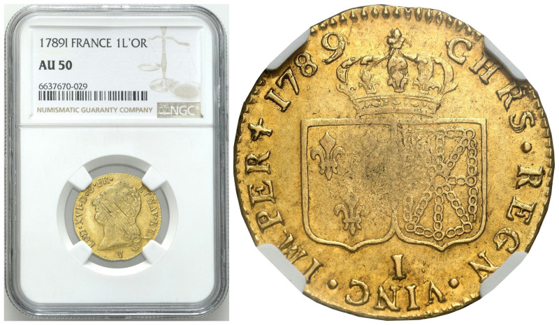 France
France. Louis XVI (1774-1793). 1 d'Or 1789 I, Limoges NGC AU50 

Rzads...