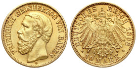 Germany
Germany, Baden. Frederick I (18561907). 10 marks 1898 G, Karlsruhe 

Resztki połysku.

Details: 3,95 g Au 
Condition: 2-/3+ (EF-/VF+) 
...