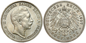 Germany
Germany, Prussia. Wilhelm II (1888-1918). 5 Marks 1907 A, Berlin 

Wypolerowany.

Details: 27,75 g Ag 
Condition: 3 (VF) 
Literature: A...