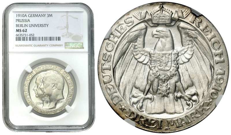 Germany
Germany, Prussia. 3 Marks 1910 A, University of Berlin NGC MS62 

Pię...