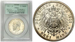 Germany
Germany, Schaumburg-Lippe. George (1893-1911), 3 Posthumous Marks 1911 A, Berlin, PCGS PR64- RARE 

Pięknie zachowany egzemplarz wybity ste...