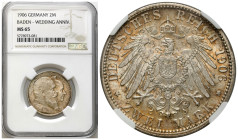 Germany
Germany, Baden. 2 marks 1906, Karlsruhe NGC MS65 - BEAUTIFUL 

Moneta wybita z okazji 50 rocznicy zaślubin z Luizą Marią Elżbietą von Hohen...