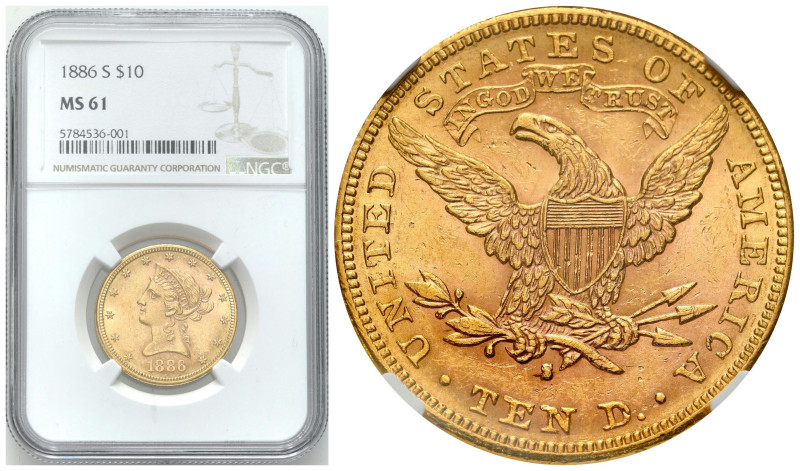 United States of America (USA)
USA. 10 Dollars 1886 S, San Francisco NGC MS61 -...