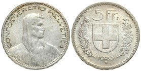 Switzerland
Switzerland 5 Francs 1923 B, Bern 

Ładnie zachowane.

Details: 25 g Ag 
Condition: 3+ (VF+) 
Literature: Davenport 394