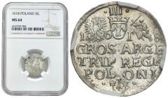 Sigismund III Vasa 
POLSKA / POLAND / POLEN / POLOGNE / POLSKO

Zygmunt III Waza. Trojak (3 Groschen - Grosze ) 1618, Krakow / Cracow NGC MS64 (2MA...