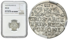 Sigismund III Vasa 
POLSKA / POLAND / POLEN / POLOGNE / POLSKO

Zygmunt III Waza, Trojak (3 Groschen - Grosze ) 1619, Krakow / Cracow NGC MS66 (MAX...