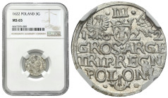 Sigismund III Vasa 
POLSKA / POLAND / POLEN / POLOGNE / POLSKO

Zygmunt III Waza. Trojak (3 Groschen - Grosze ) 1622, Krakow / Cracow NGC MS65 (2MA...