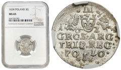 Sigismund III Vasa 
POLSKA / POLAND / POLEN / POLOGNE / POLSKO

Zygmunt III Waza. Trojak (3 Groschen - Grosze ) 1624, Krakow / Cracow NGC MS65 (MAX...