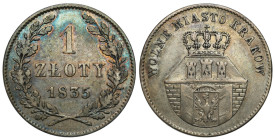 Free City of Krakow
POLSKA / POLAND / POLEN / RUSSIA / RUSSLAND / РОССИЯ

Wolne Miasto Krakow / Cracow. 1 zloty 1835, Wiedeń 
AW: Herb Krakowa u g...