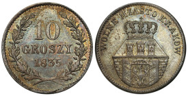 Free City of Krakow
POLSKA / POLAND / POLEN / RUSSIA / RUSSLAND / РОССИЯ

Wolne Miasto Krakow / Cracow. 10 groszy 1835, Wiedeń - VERY NICE 
AW: He...