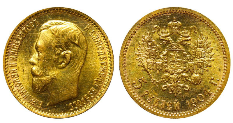 Russian Empire, Emperor Nicholas II (1894-1917), 5 roubles, 1904 year, Gold, 4,3...