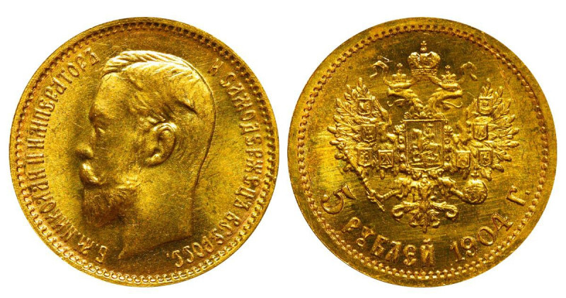 Russian Empire, Emperor Nicholas II (1894-1917), 5 roubles, 1904 year, Gold, 4,3...