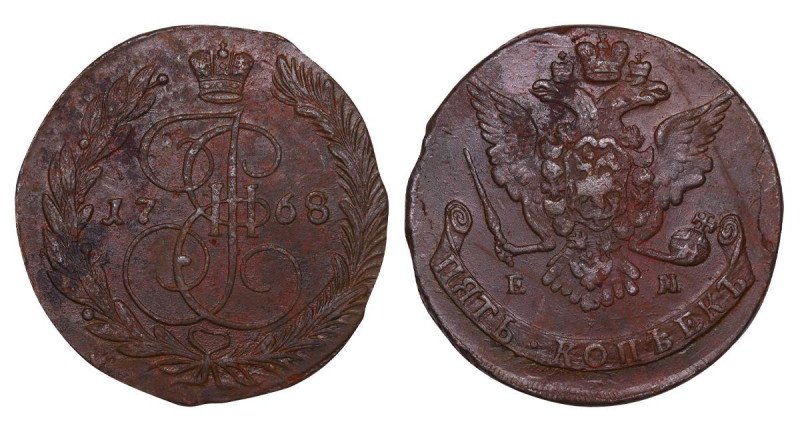 Russian Empire, Empress Catherine II (1762-1796), 5 kopecks, 1768 year, Copper, ...