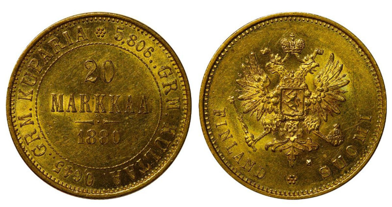 Russian Empire, Finland, Emperor Alexander II (1855-1881), 20 markkaa, 1880 year...