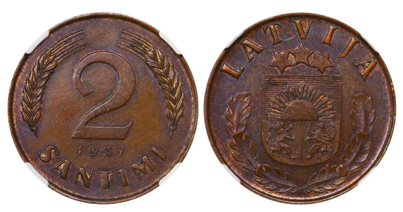 Latvia, President Karlis Ulmanis (1936-1940), 2 santimi, 1937 year, Bronze, 2 gr...