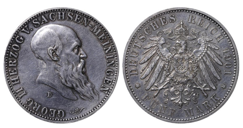 Duchy of Saxe-Meiningen (German States), Duke George II (1866-1914), 5 mark, 190...