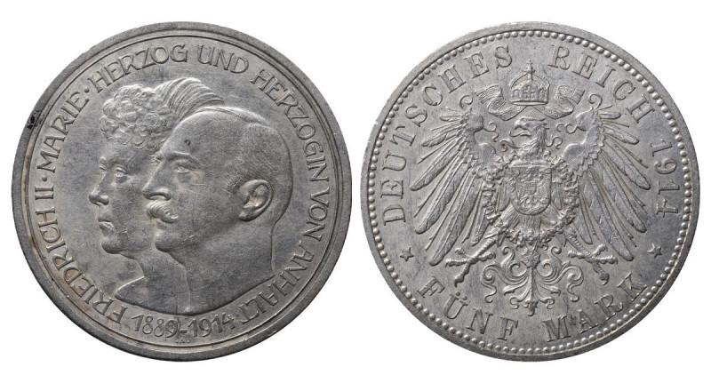 Anhalt-Dessau (German States), Duke Frederick II (1901-1918), 5 mark, 1914 year,...