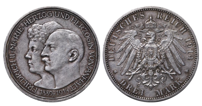 Anhalt-Dessau (German States), Duke Frederick II (1901-1918), 3 marks, 1914 year...