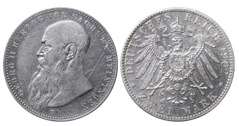 Duchy of Saxe-Meiningen (German States), Duke George II (1866-1914), 2 marks, Si...