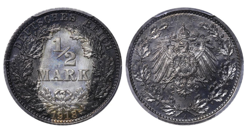 Germany (1871-1948), Emperor William II (1888-1918), ½ mark, 1918 year, Silver, ...