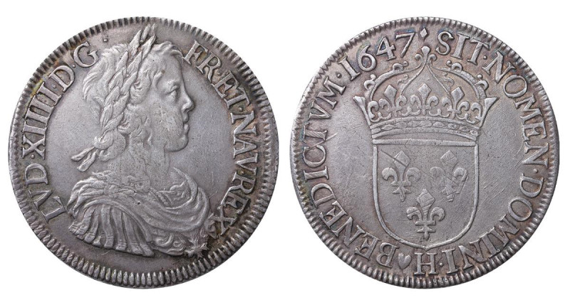 France, King Louis XIV (1643-1715), 1 ecu, 1647 year, Silver, 27,2 gr, Dy royale...