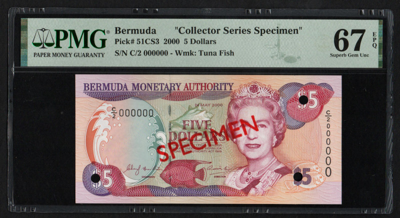 Bermuda "Collector Series Specimen" Pick# 51CS3 2000 5 Dollars S/N C/2 000000 - ...