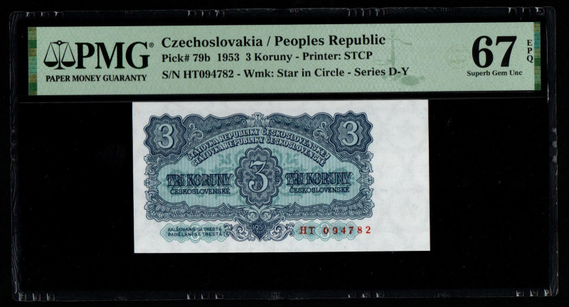 Czechoslovakia / Peoples Republic Pick# 79b 1953 3 Koruny - Printer: STCP S/N HT...