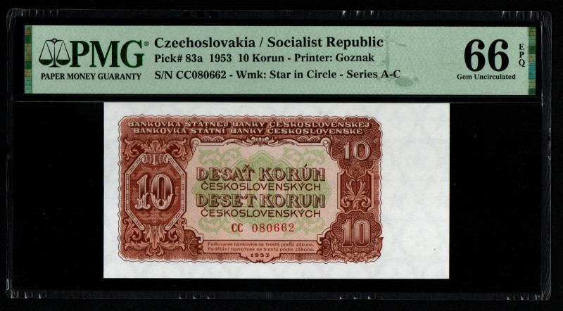 Czechoslovakia / Socialist Republic
Pick# 83a 1953 10 Korun - Printer: Goznak
S/...