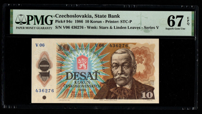 Czechoslovakia, State Bank Pick# 94c 1986 10 Korun - Printer: STC-P S/N V06 4362...