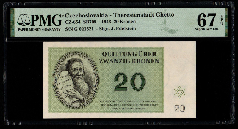 Czechoslovakia - Theresienstadt Ghetto
CZ-654 SB705 1943 20 Kronen S/N G 021521 ...