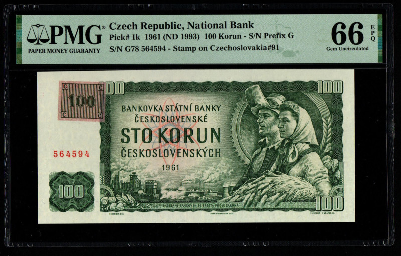 Czech Republic, National Bank Pick# 1k 1961 (ND 1993) 100 Korun - S/N Prefix G
S...