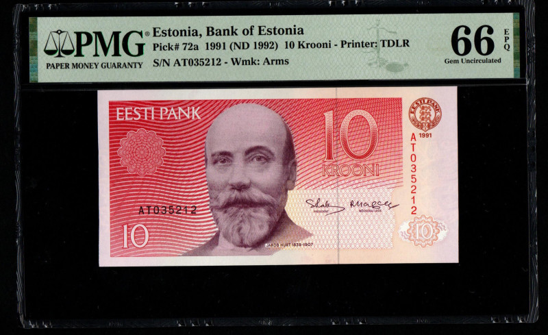 Estonia, Bank of Estonia Pick# 72a 1991 (ND 1992) 10 Krooni - Printer: TDLR S/N ...