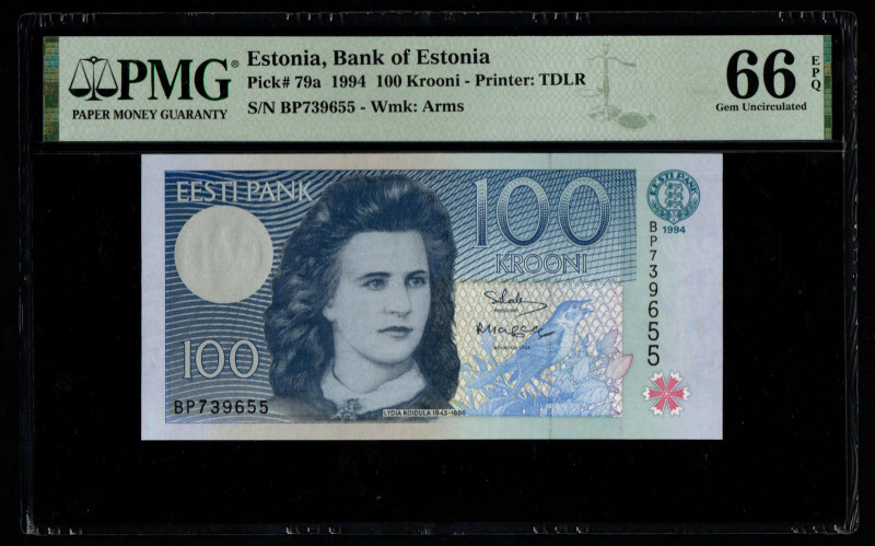 Estonia, Bank of Estonia Pick# 79a 1994 100 Krooni - Printer: TDLR S/N BP739655 ...