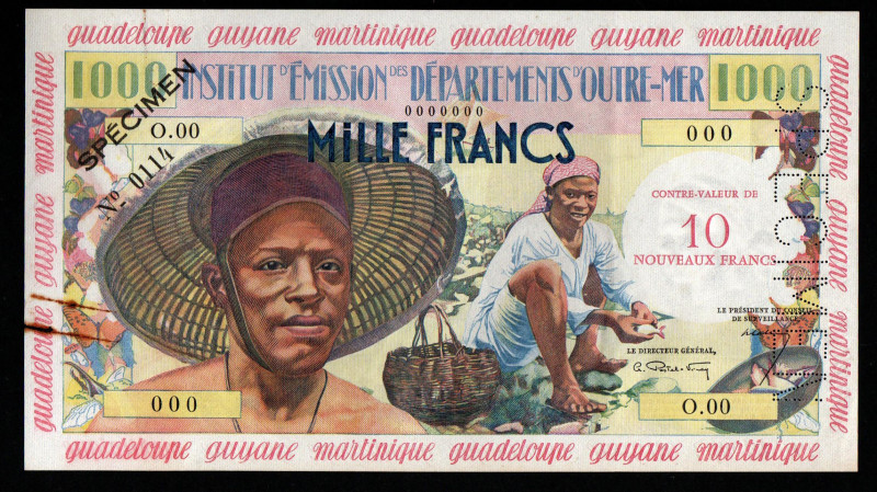 French West Indies, 10 Nouveaux Francs / 1000 Francs, 1961 year, SPECIMEN, 0114