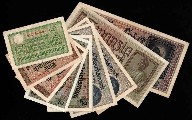 Germany, 9 Banknotes - 50 Reichsmark, 20 Zwanzig Reichsmark, 1940-1945 year