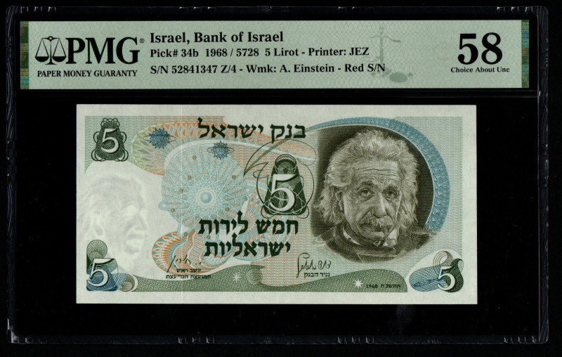 Israel, Bank of Israel
Pick# 34b 1968 /5728 5 Lirot - Printer: JEZ
S/N 52841347 ...