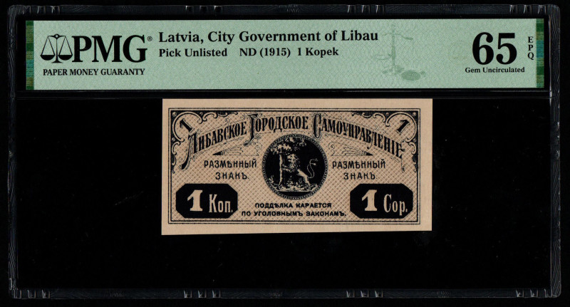 Latvia, City Government of Libau Pick Unlisted ND (1915) 1 Kopek 65 Gem Uncircul...