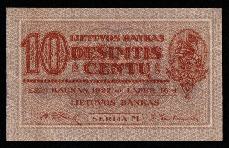 Lithuania, 10 Centu, 1922 year, Serija M